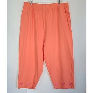 QUACKER FACTORY Embroidered Butterflies Coral Cropped Capri Pants Womens Size:2X
